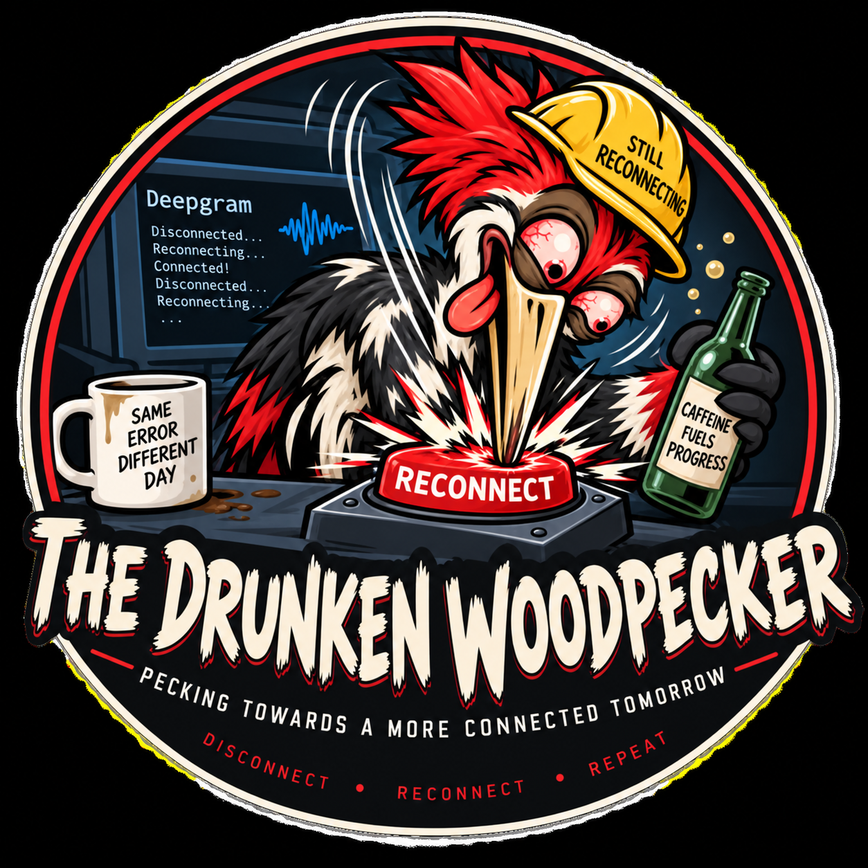 The Drunken Woodpecker hitting reconnect with his beak